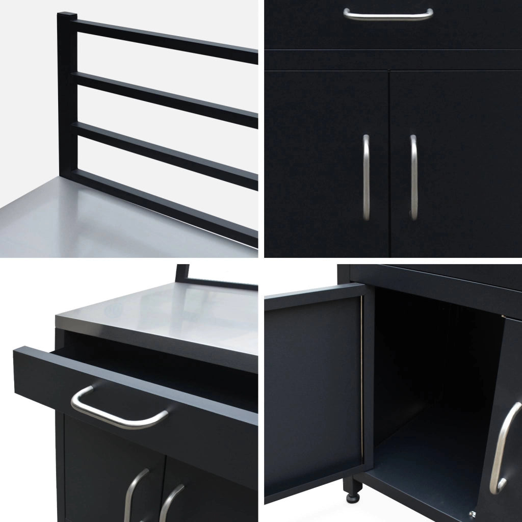 Cucina esterna in acciaio 1 cassetto e 2 ante, 80cm, nero