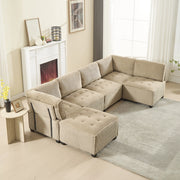 Divano modulare 6 posti 308x154x81.99 cm configurabile in velluto a coste khaki