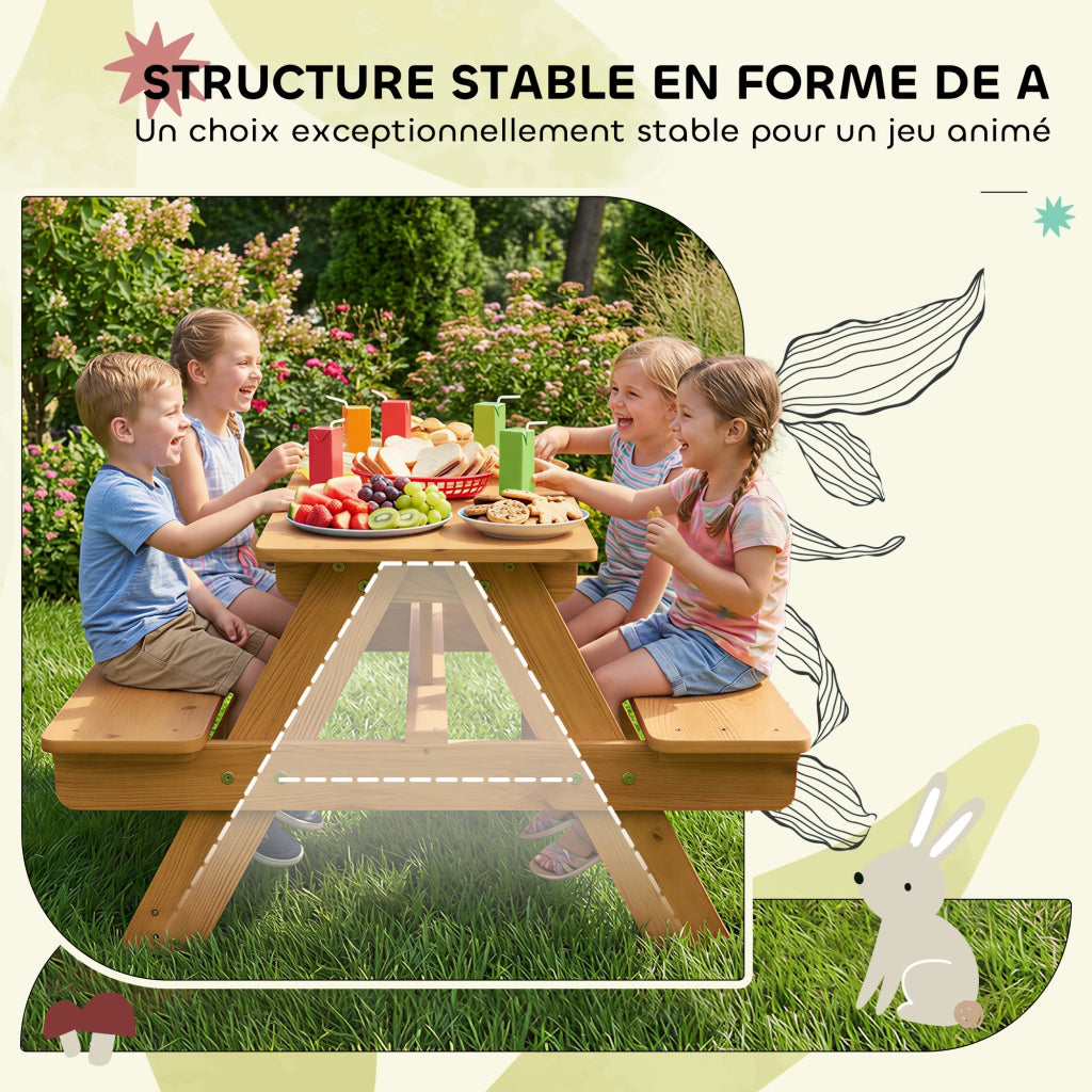 Set tavolo e panche da giardino bambini ¨C zephmum ¨C legno massello naturale