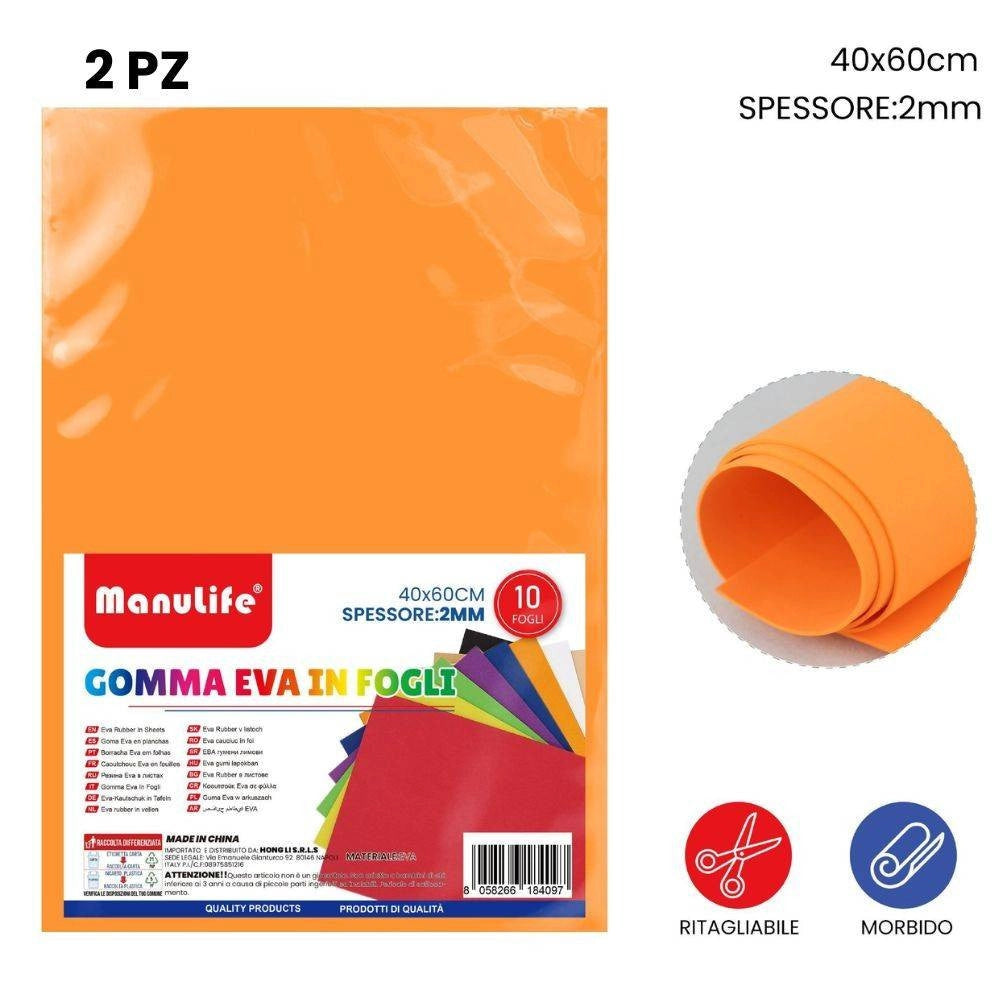 Trade Shop - 12pz Fogli In Gomma Eva Colore Arancione Materiale Alta Qualità 40x60cm Spess 2mm -