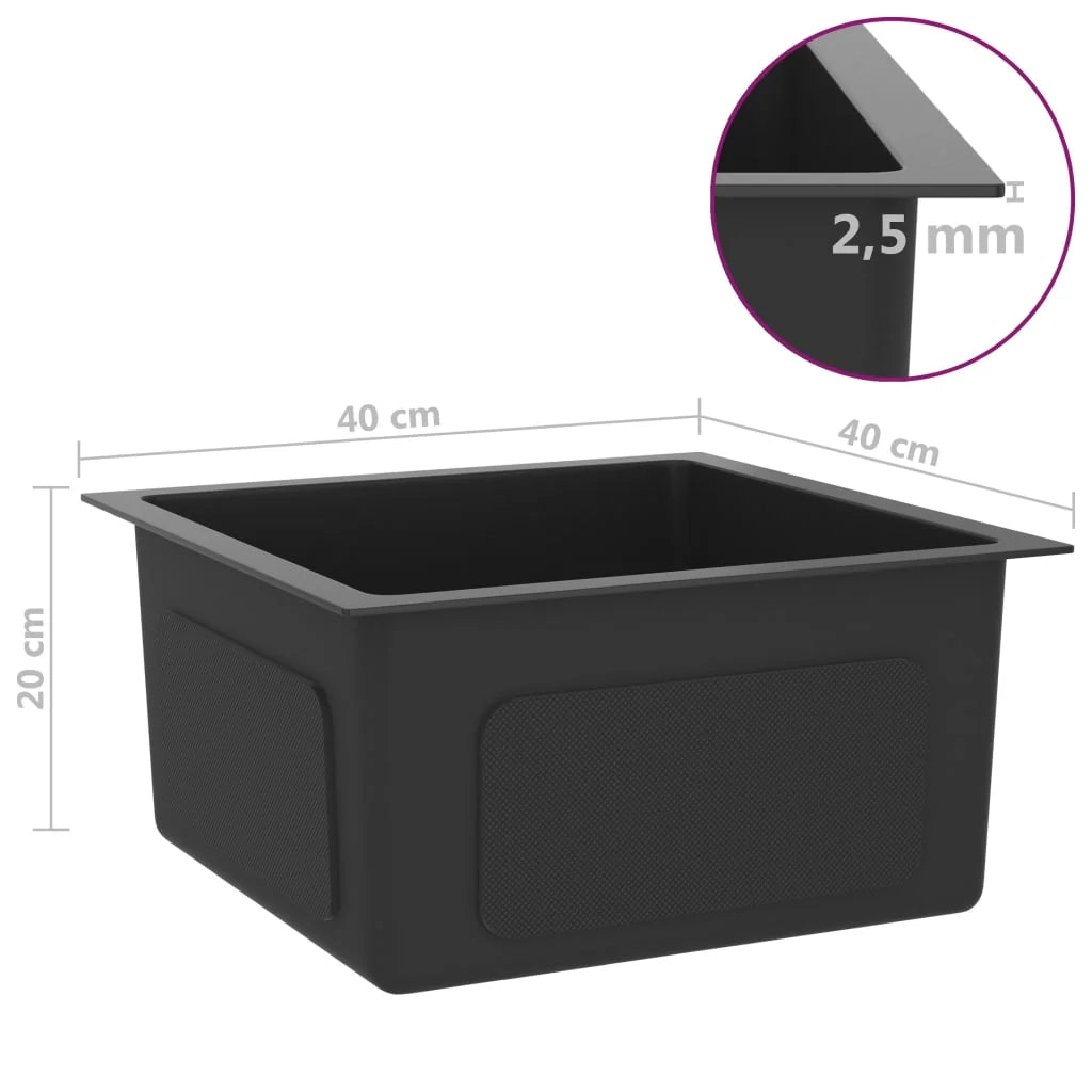 Lavello da cucina fatto a mano lavabo da bagno per interni nero 40 x 40 cm acciaio inossidabile 02_0002452
