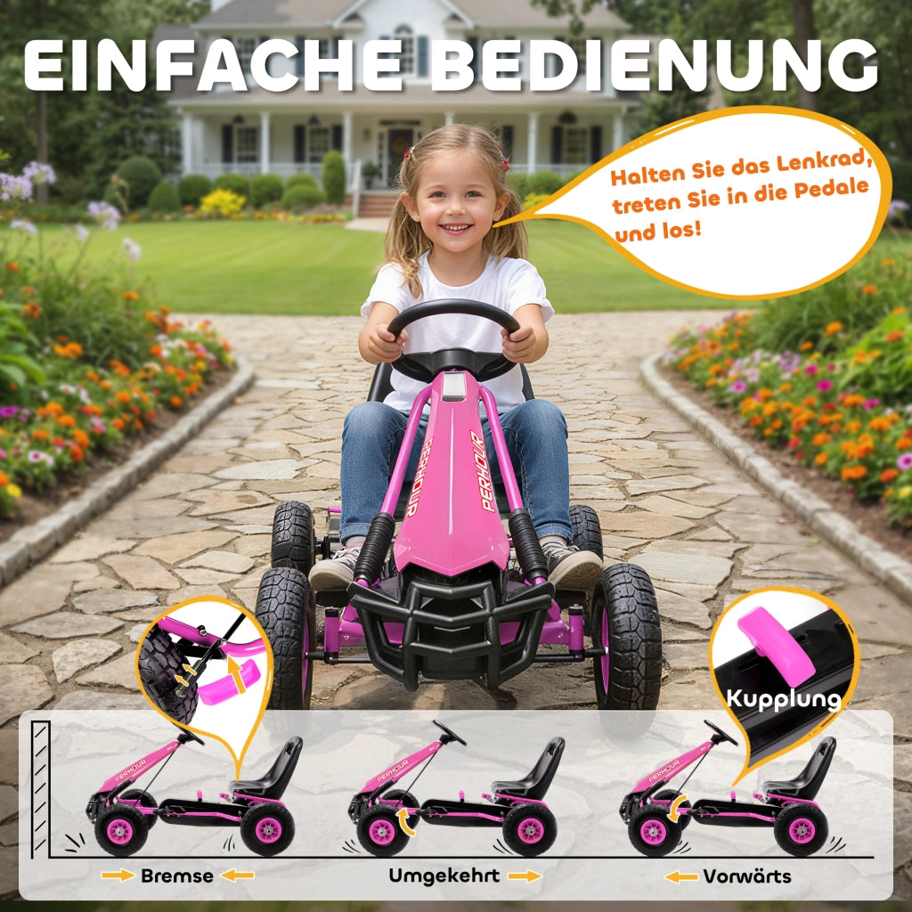 Go-Kart Bambini con Pedali Regolabile ¨C zephmum ¨C Rosa 3-8 Anni