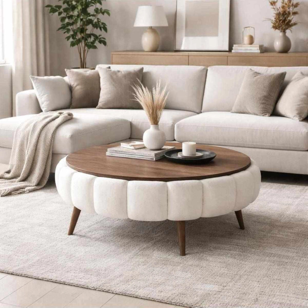 Tavolino in legno "Yuvarlak" - 100 x 100 x 44 cm - Bianco