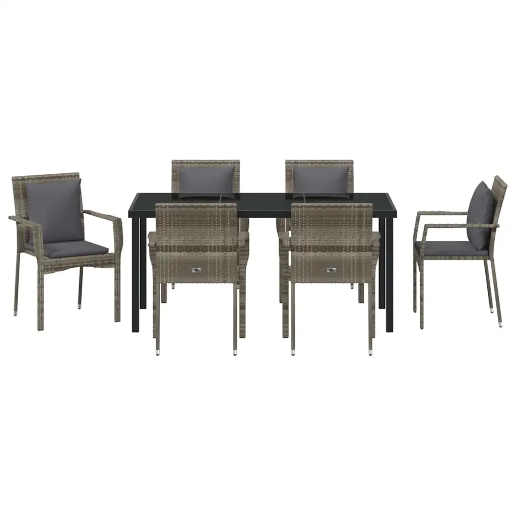 Set da Pranzo per Giardino con cuscino 7 pcs Grigio polyrattan 3380089
