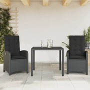 Set da Pranzo da Giardino 3 pz con Cuscini Nero in Polyrattan 3212203