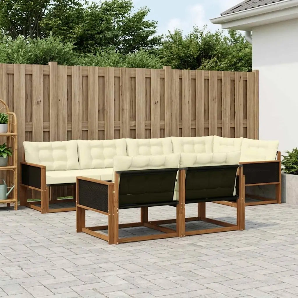 Set di divani da esterno con cuscino 7 pcs Naturale e Crema