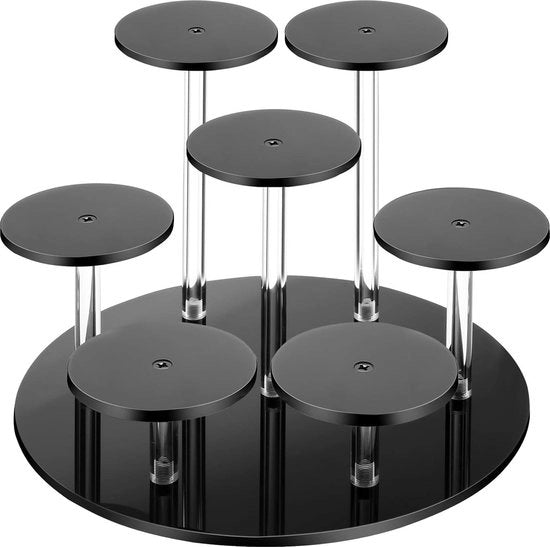 Display stand per presentazione trasparente a cristallo - 7 pezzi per figurine anime - cosmetici - artigianato - standard per gioielli - stand per cupcake - buffet - dessert - nero rotondo