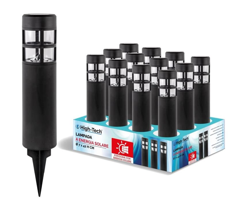 HIGH-TECH LAMPADA A ENERGIA SOLARE DIAMETRO 7 X 42 H CM STILE MODERNO CON CORPO NERO E PERNO PER APPORLO A TERRA