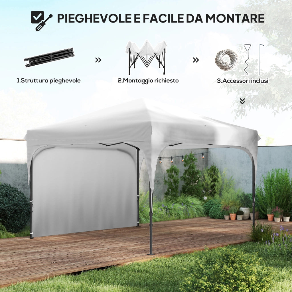 Gazebo da Giardino 3x3 m ad Altezza Regolabile su 3 Livelli. in Poliestere e Acciaio. Bianco
