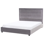 Letto matrimoniale in velluto grigio scuro 140 x 200 cm con testiera imbottita stile moderno