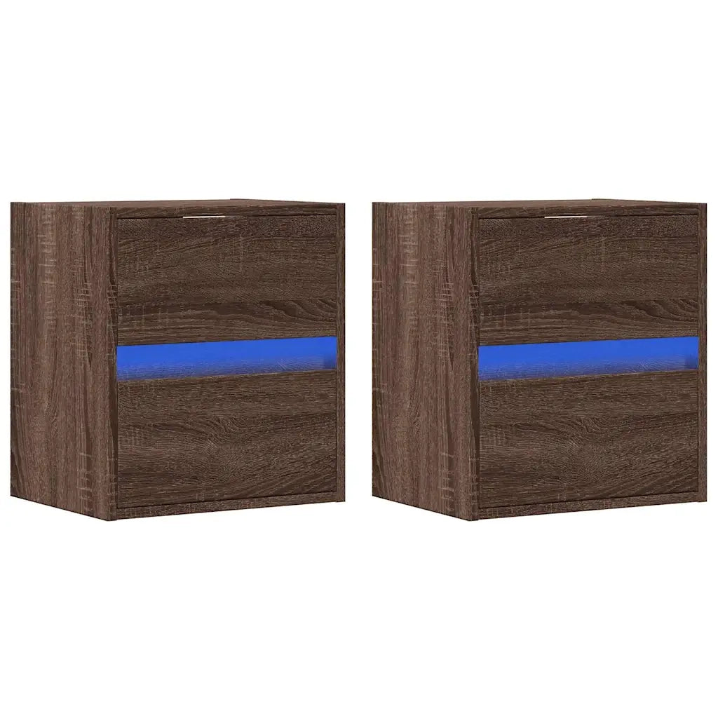vidaXL Mobili TV a Parete con Luci LED 2pz Rovere Marrone 41x31x45 cm