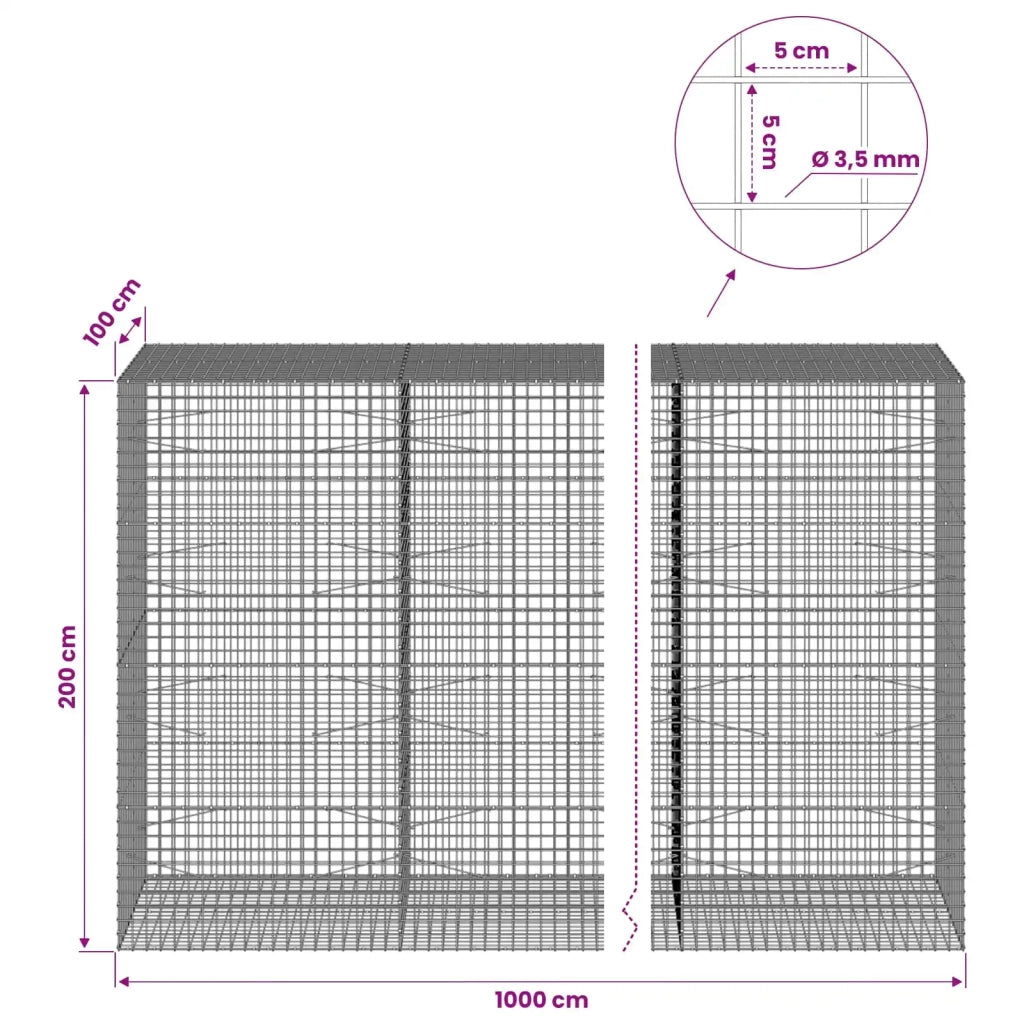 Gabion con Filo da 3,5 mm e Maglia da 5x5 cm 1000x100x200 cm 3462494