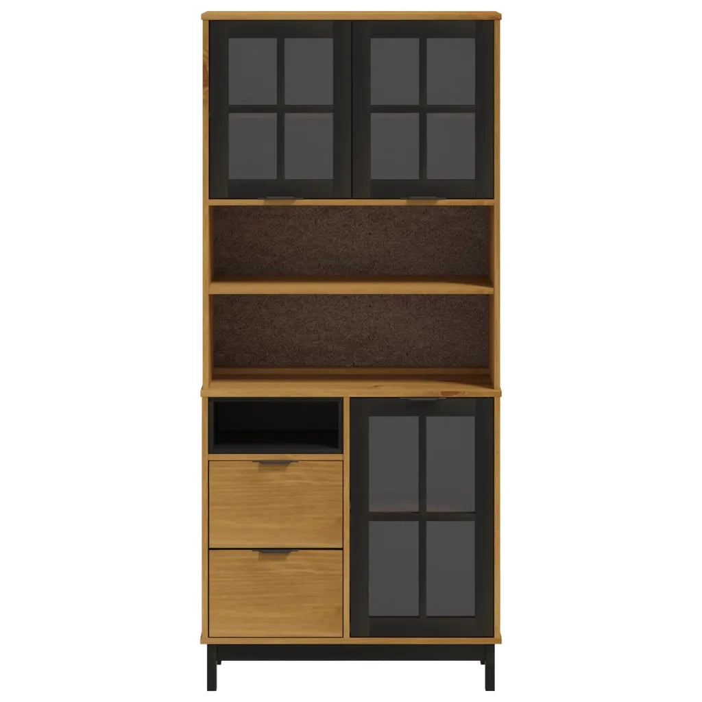 Credenza con Anta in Vetro FLAM 80x40x180 cm in Legno di Pino 3196553