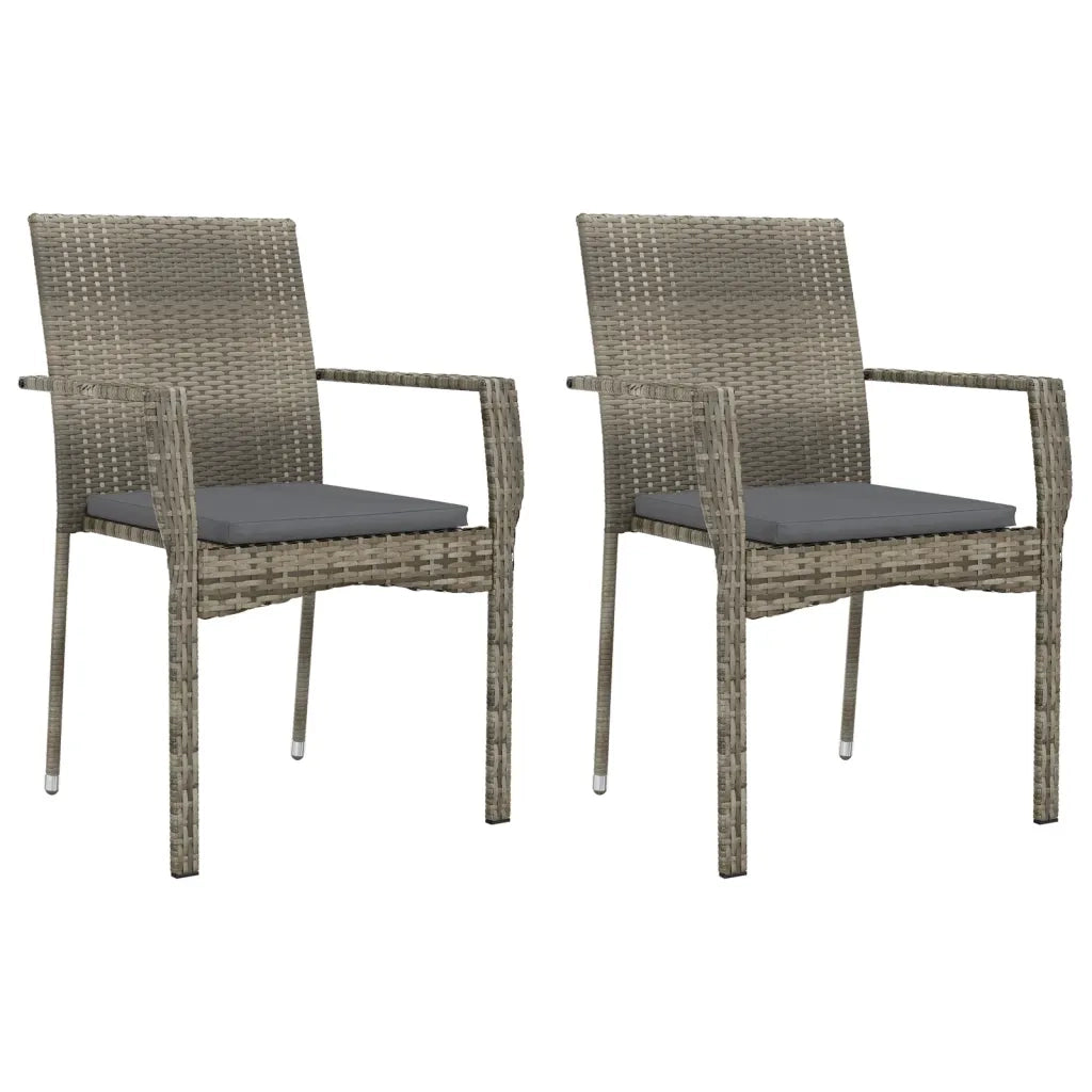Set da Pranzo da Giardino 9 pz con Cuscini in Polyrattan Grigio