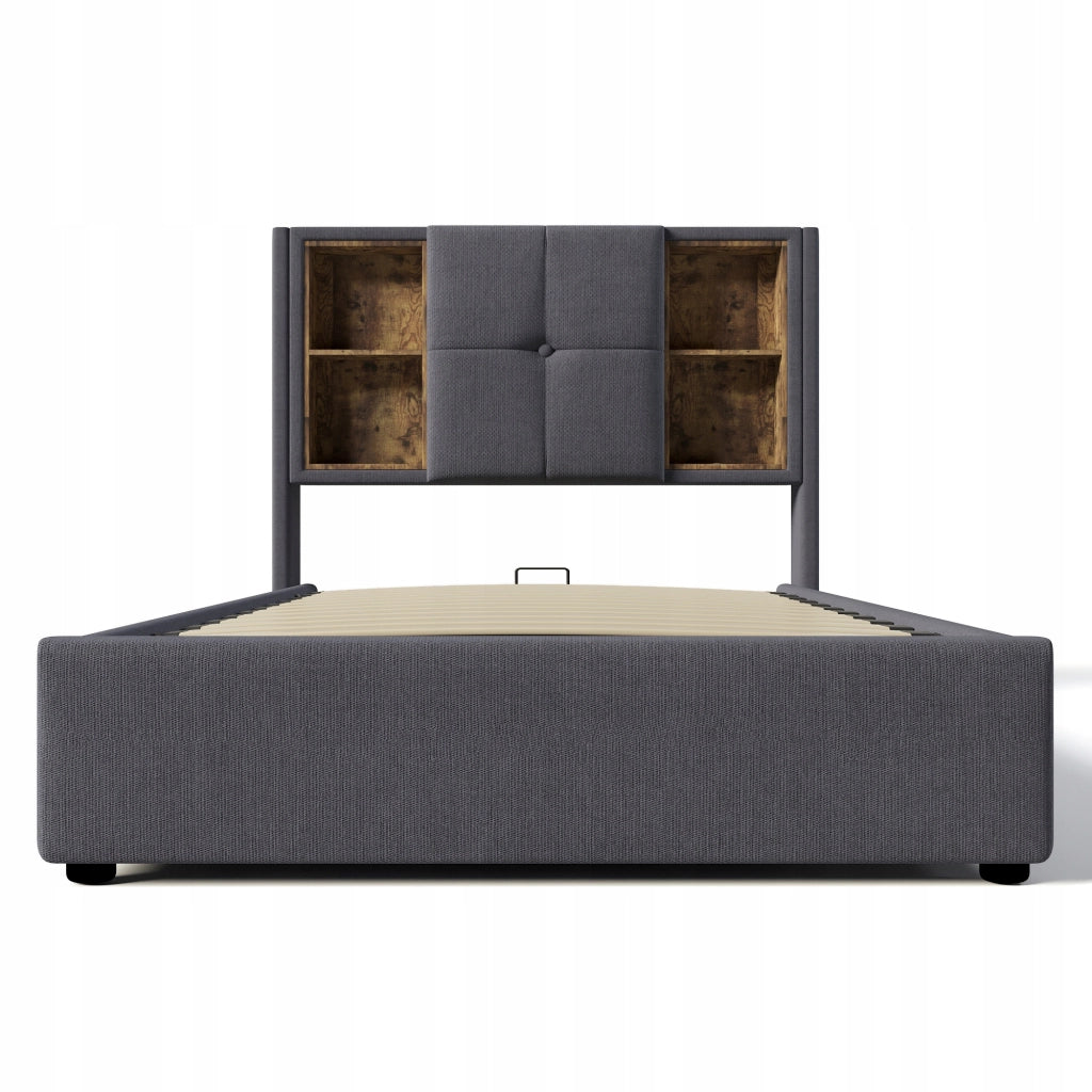 Letto singolo imbottito - Xylo - 90x200 - Grigio - Caricabatterie wireless, USB-C, con materasso