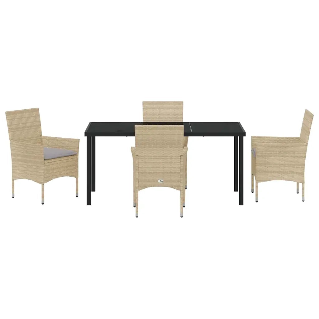 Set da Pranzo per Giardino con cuscino 5 pcs Beige polyrattan