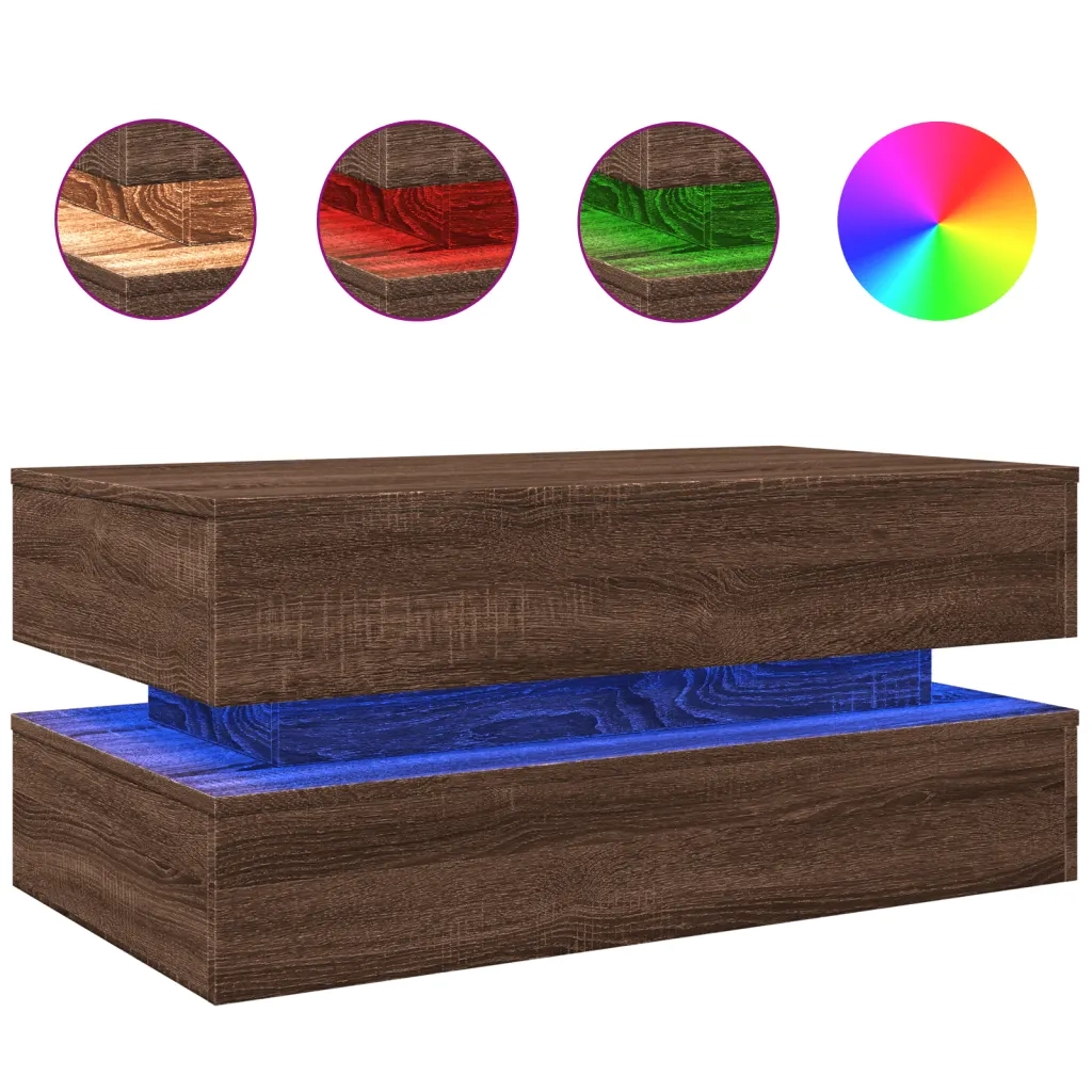 Tavolino da Soggiorno con Luci LED Rovere Marrone 90x50x40 cmcod mxl 89959