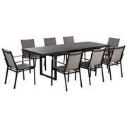 Set mobili da giardino tavolo allungabile nero 180 x 90 cm in alluminio con 8 sedie