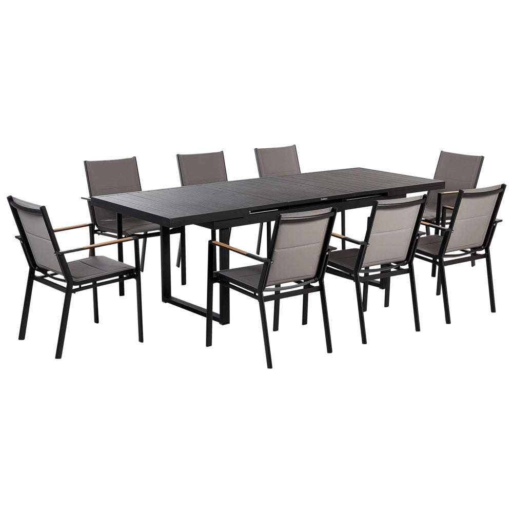 Set mobili da giardino tavolo allungabile nero 180 x 90 cm in alluminio con 8 sedie