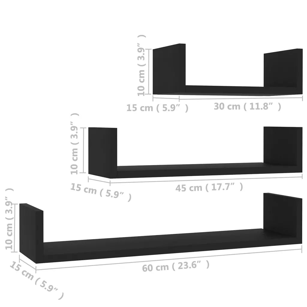 Mensole a Muro 3 pz Nero in Legno Multistrato 800199