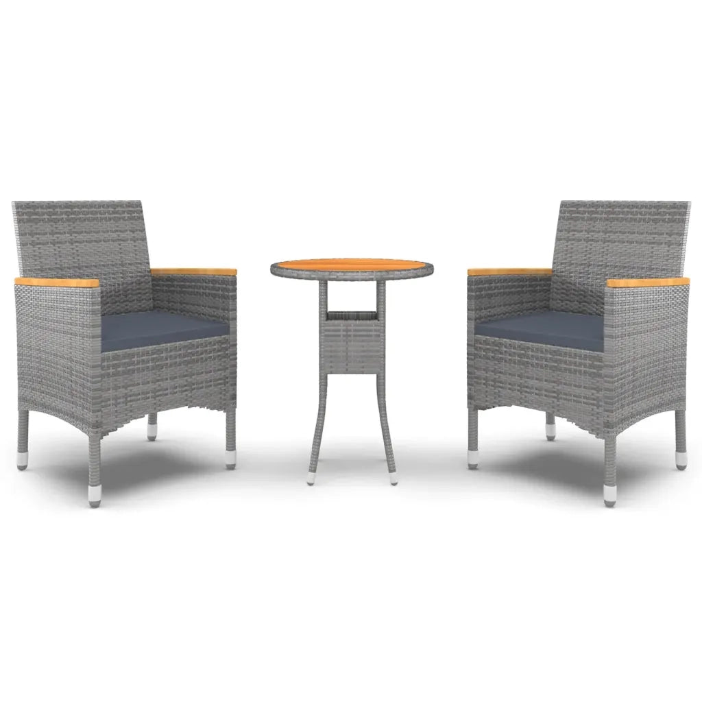 Set da Pranzo per Giardino 3 pz in Polyrattan Grigio cod mxl 37932