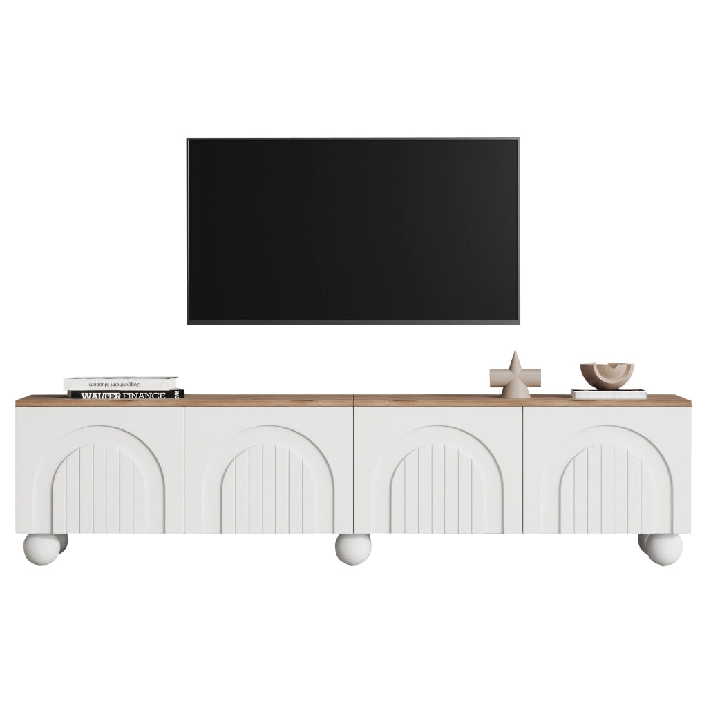 Mobile TV 180x40x45 cm con 4 ante; MDF; bianco e rovere