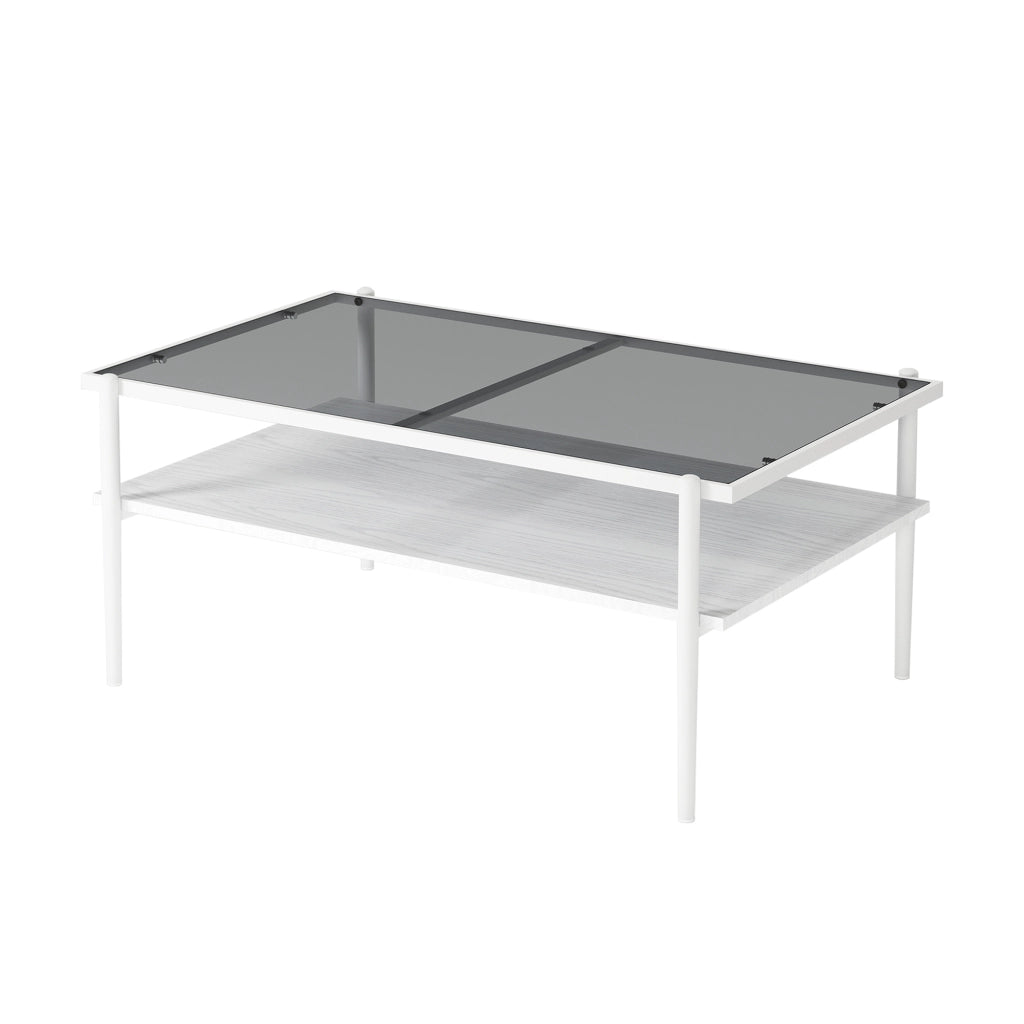 TAVOLINO DA SALOTTO Rettangolare in vetro temperato 97,5x61,5x45 cm Grigio/Bianco