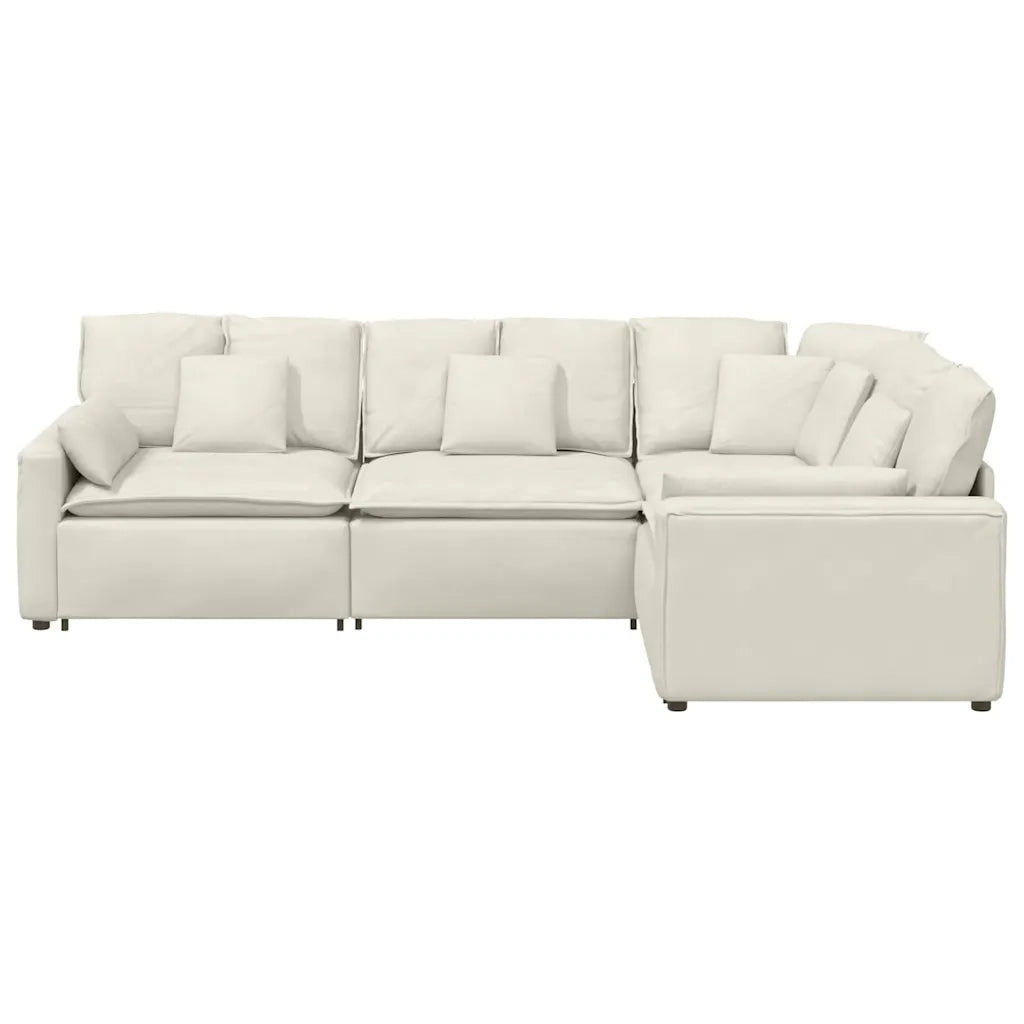 Divano Modulare con Cuscini in Velluto Crema 3321166
