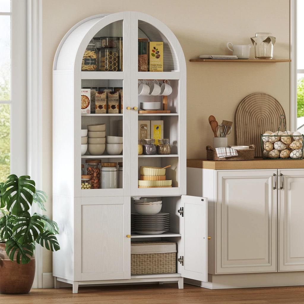 Armadio da cucina, vetrina con 4 ante di cui 2 in acrilico e ripiani regolabili ¨C zephmum ¨C 78x40x180 cm, bianco
