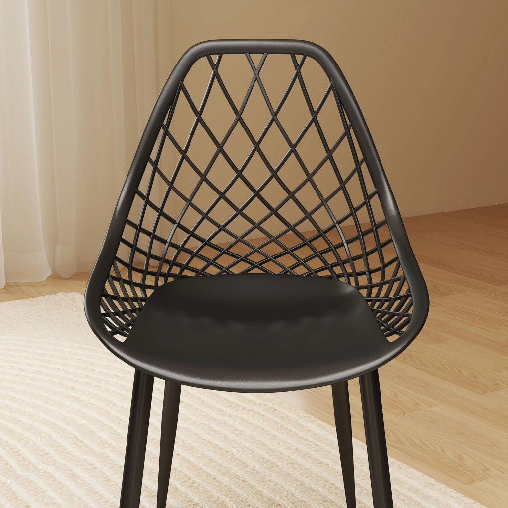 Set 4 Sedie da Pranzo Design Moderno con Schienale Traforato in Plastica Nero