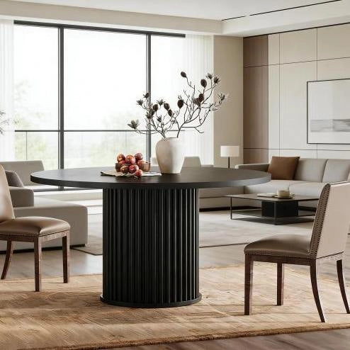 Tavolo da pranzo rotondo nero Ø 120 cm con base in metallo