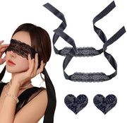 Occhiali da protezione per gli occhi 2 in 1, maschera da sonno, maschera da teatro, coppia di patch per seno a forma di cuore con bordi neri.