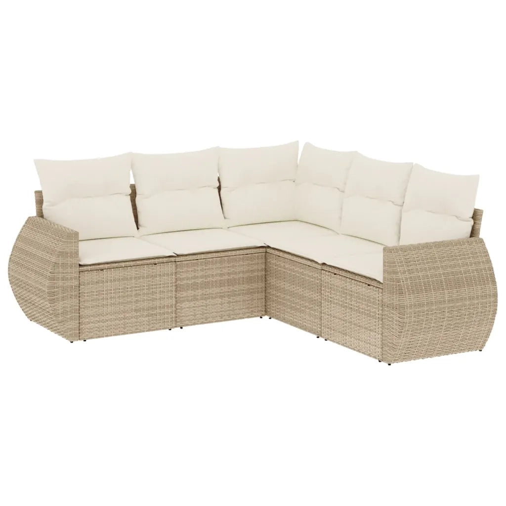 Set Divano da Giardino 5 pz con Cuscini Beige in Polyrattan