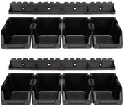 8 pezzi di contenitore a pile con 2 supporti per parete - Pileggiabile - Plastica - 103 x 165 x 75 mm - Nero