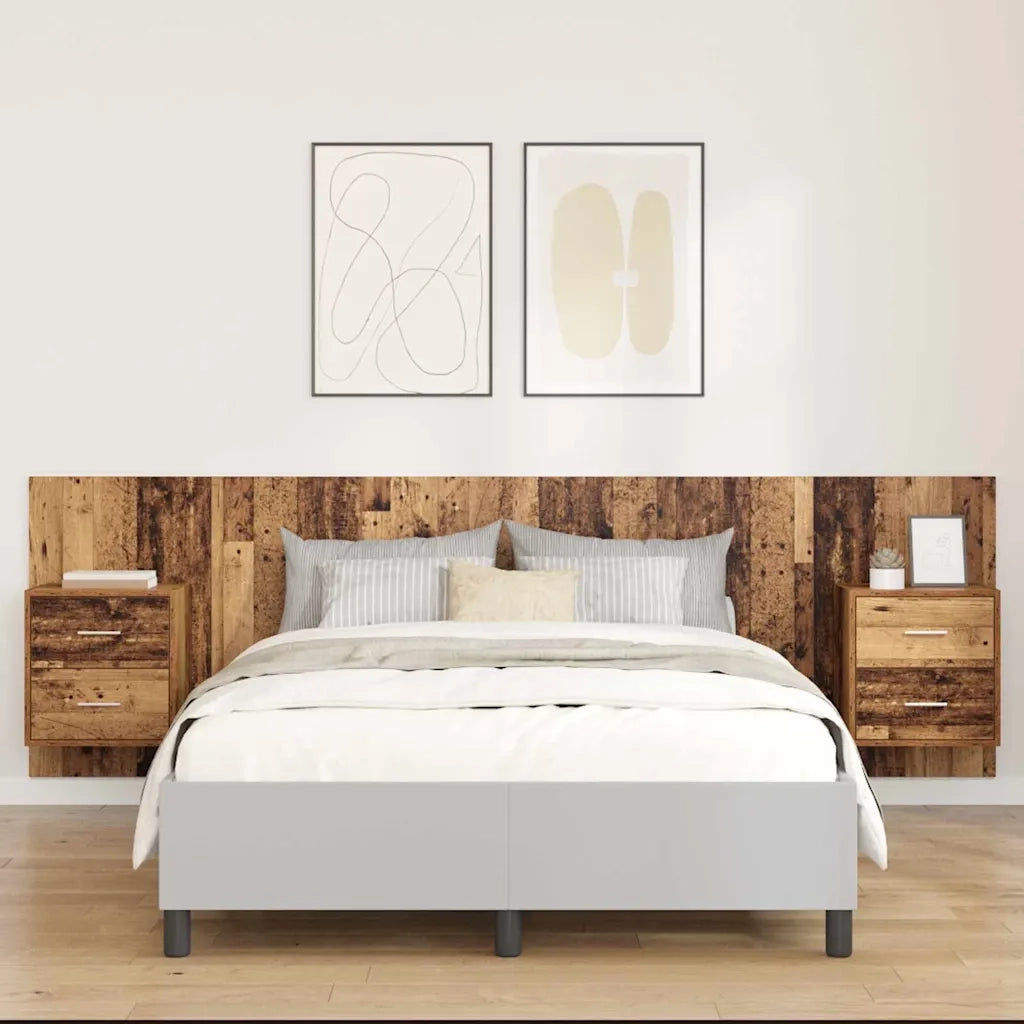 Testiera | Testata con Comodino 3 pcs Legno vecchio Legno multistrato
