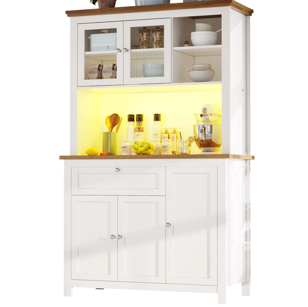 Credenza alta 104x40x180 cm con LED controllata da app; ripiani regolabili; MDF; bianco
