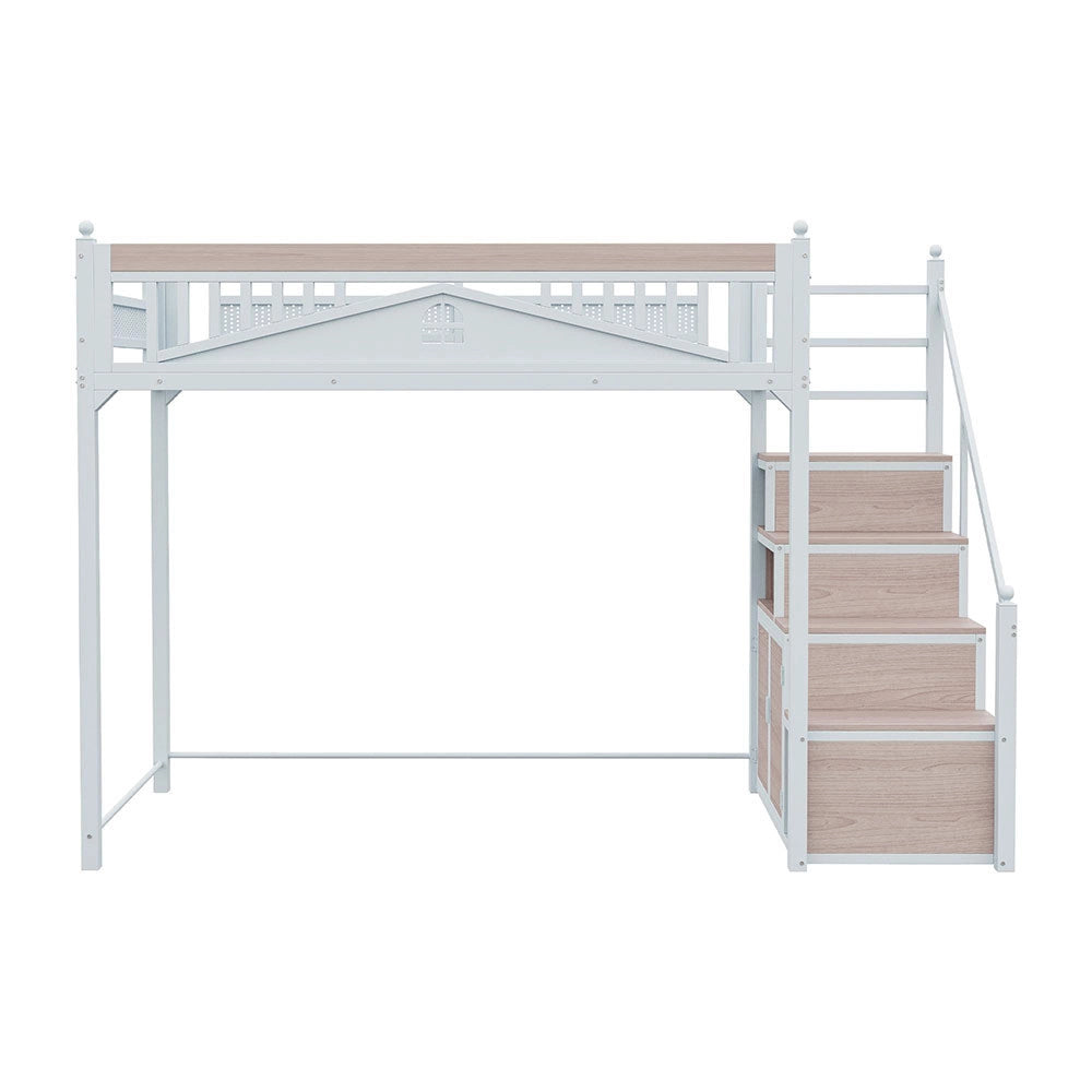 Letto a soppalco per bambini - Xylo - 90x200 cm - Bianco - Scala intercambiabile sinistra/destra con casiers di sicurezza