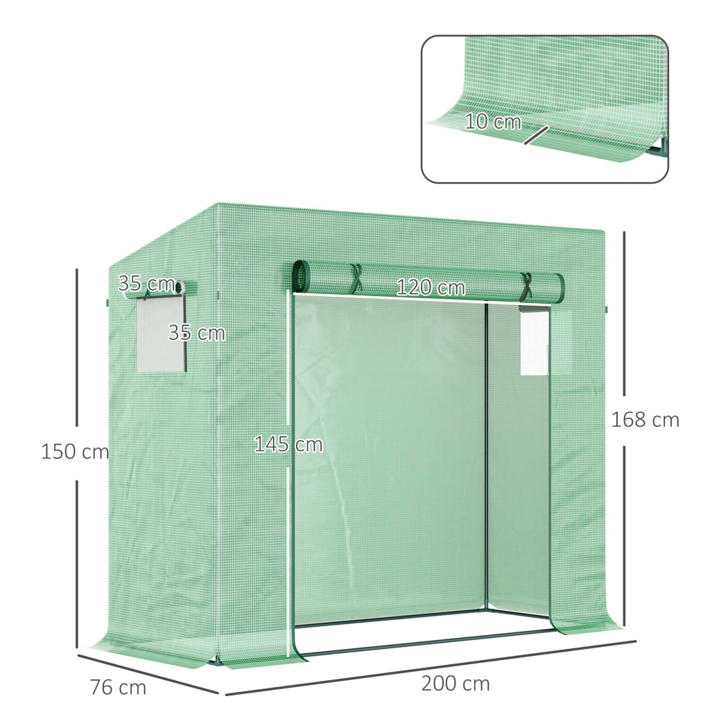 Serra a tunnel 200 x 76 x 150/168 cm con porta arrotolabile, finestra laterale e struttura in acciaio