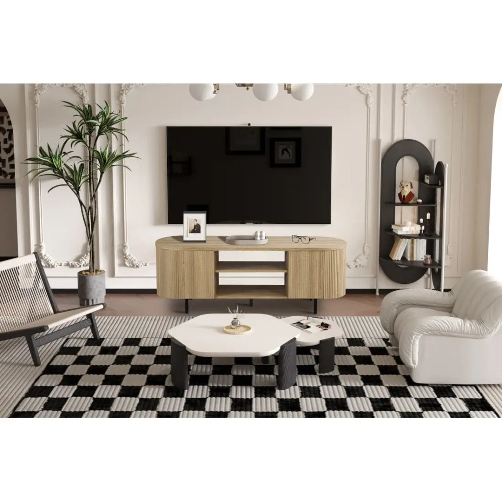 Mobile TV VAGOS - Color rovere naturale - 2 porte & 2 nicchie - 160 cm - Mobile TV arrotondato design e funzionale