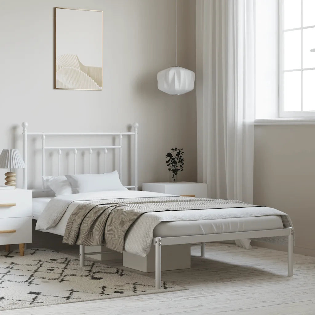 Letto singolo | Letto per adulti | Giroletto con Testiera Metallo Bianco 100x190 cm