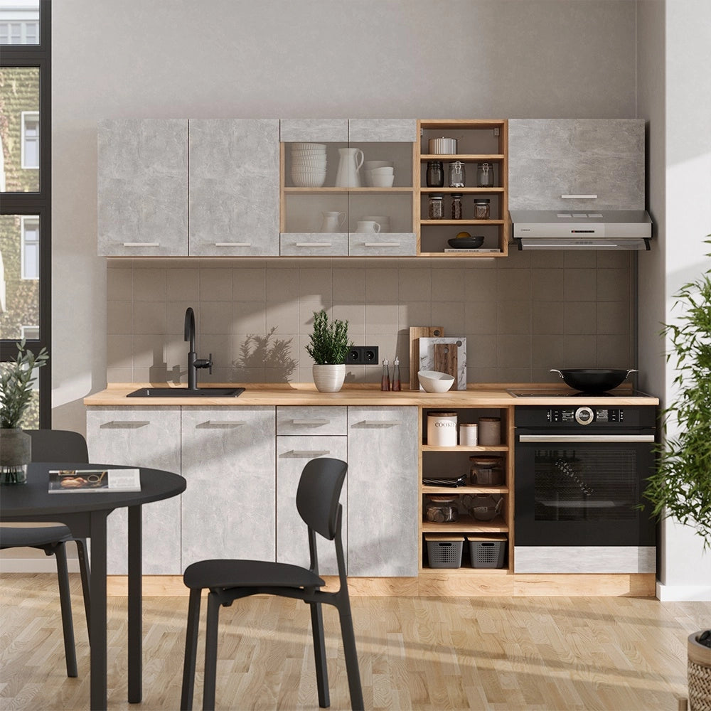 Cucina componibile R-Line Calcestruzzo/Rovere dorato 240 cm, PL Antracite Vicco