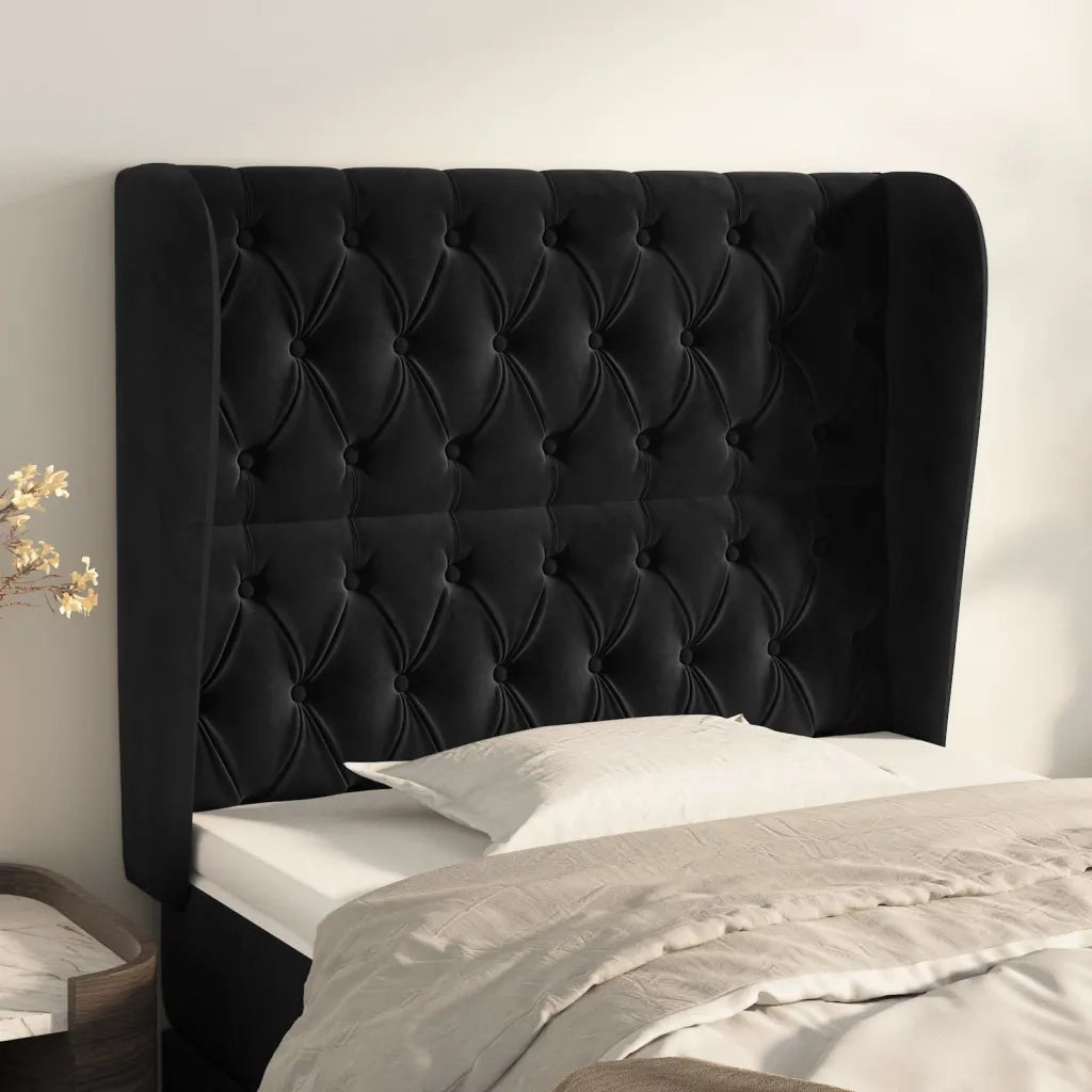 Testiera ad Orecchio-Testata con Orecchie Nera 103x23x118/128 cm in Velluto 841073