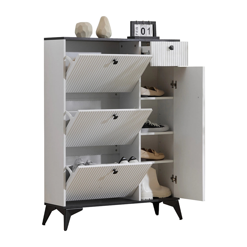 Armadio per scarpe con 3 ante - Xylo - 121x90x25 cm - Bianco - 1 cassetto e 1 porta