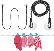 Racchetta di Lavanderia Riflettente Rettroversibile per Camping e Viaggio 1,5 m Cavo in Nylon con Clip per Linea per Abiti Indoor e Outdoor (Nero)