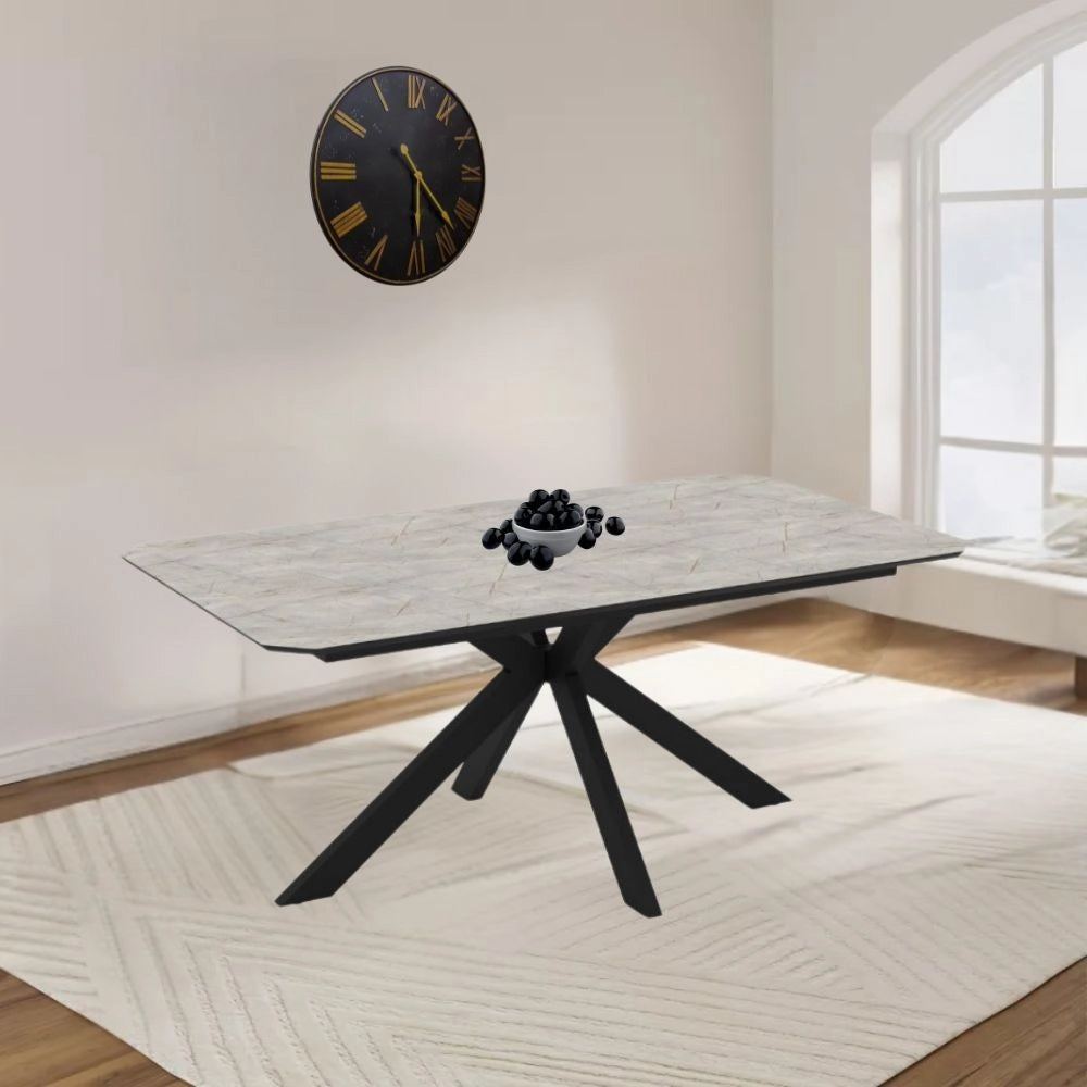 Tavolo allungabile Opera in piano lagina effetto marmo grigio opaco e struttura in metallo nero