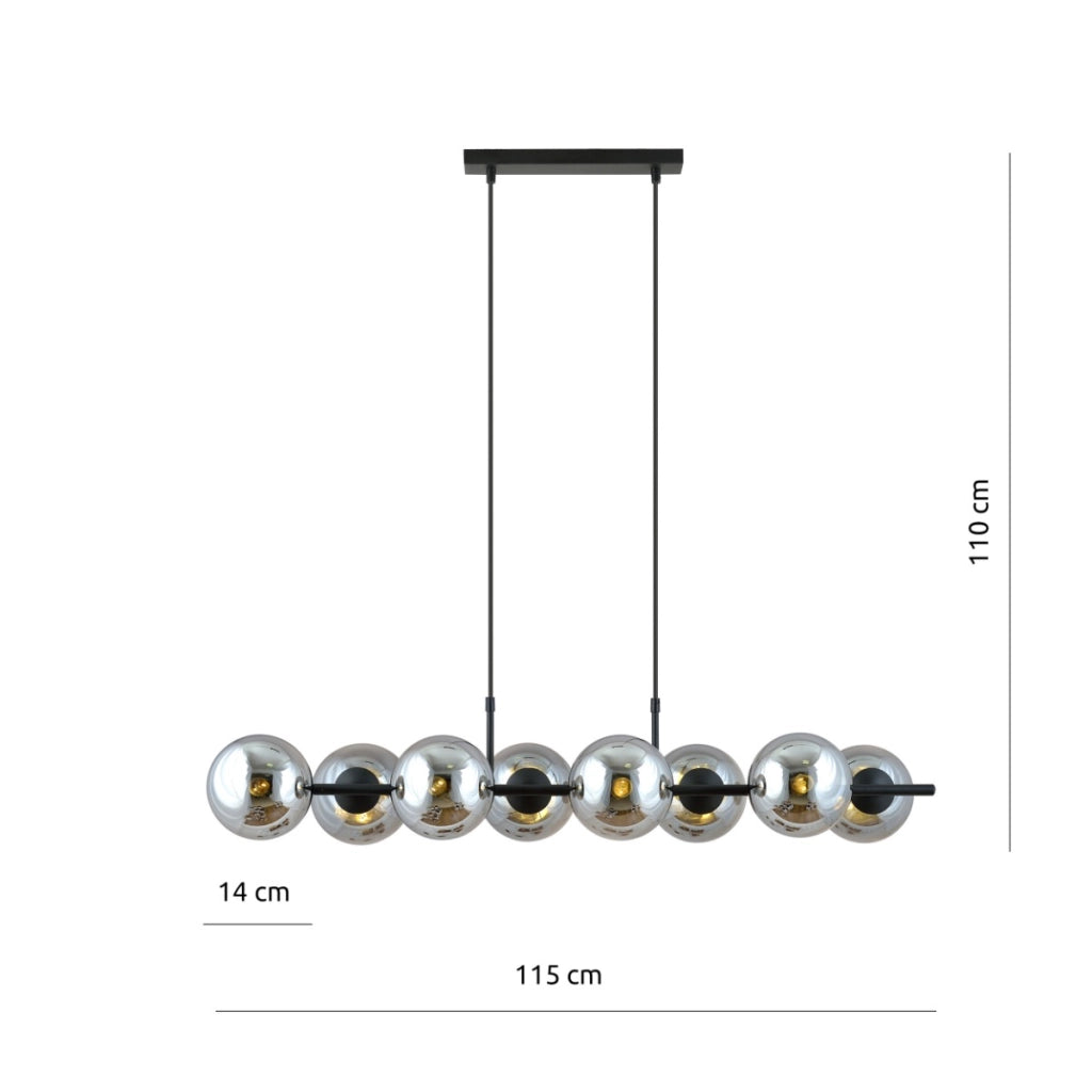 Lampadario sospeso RORY 8 luci grafite nero Emibig