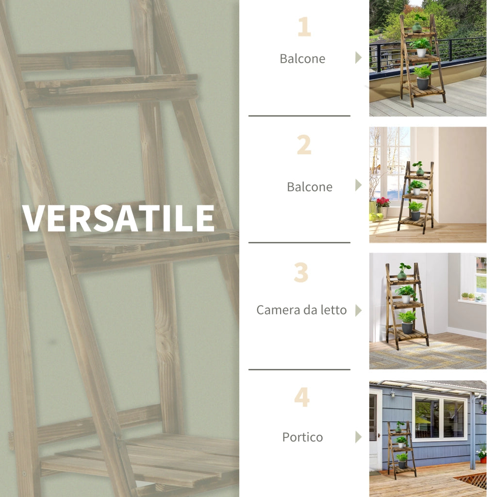 Portapiante Pieghevole Scaffale 3 Livelli in Legno ¨C Zephmum ¨C Abete 40x37x93cm