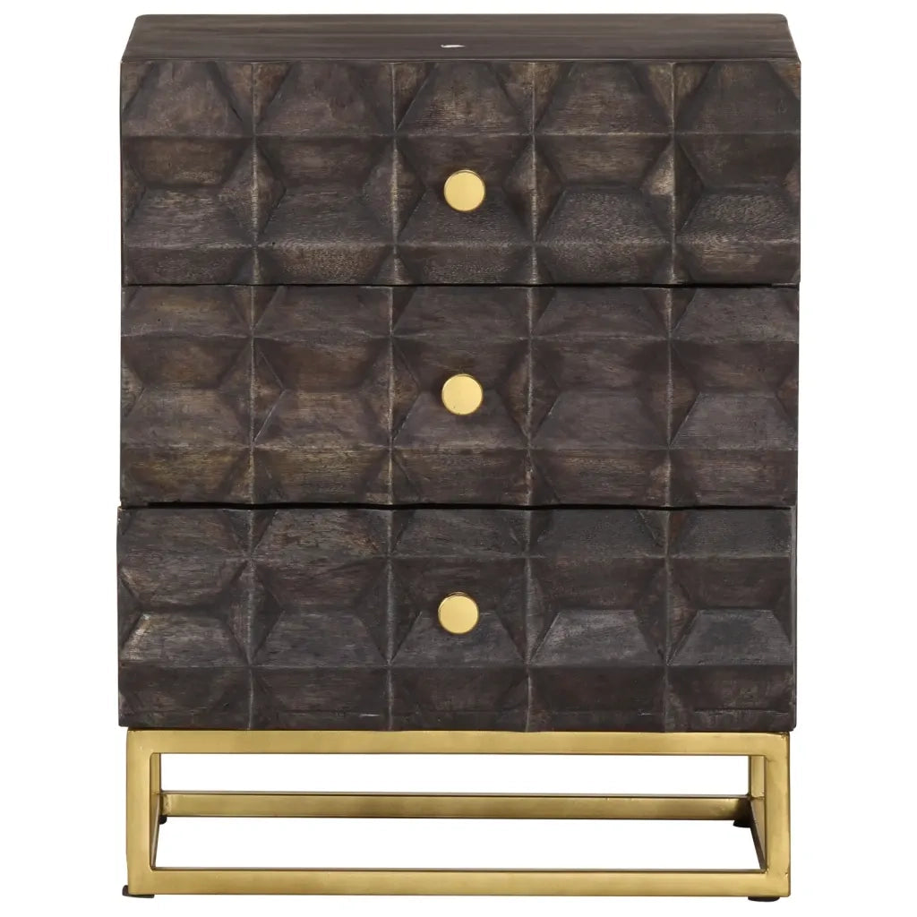 Comodino | Armadio da Notte | Mobiletto da notte Nero 40x30x50 cm in Legno Massello di Mango