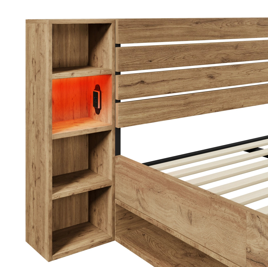Letto matrimoniale 160x200 con testiera contenitore, LED e porte USB