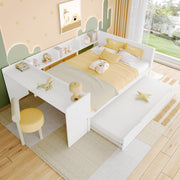 OKWISH Letto combinato 140×200 cm, Letto Matrimoniale con Scrivania, Letto estraibile 90×190 cm, Mensole e Comodino, senza Materasso, Bianco